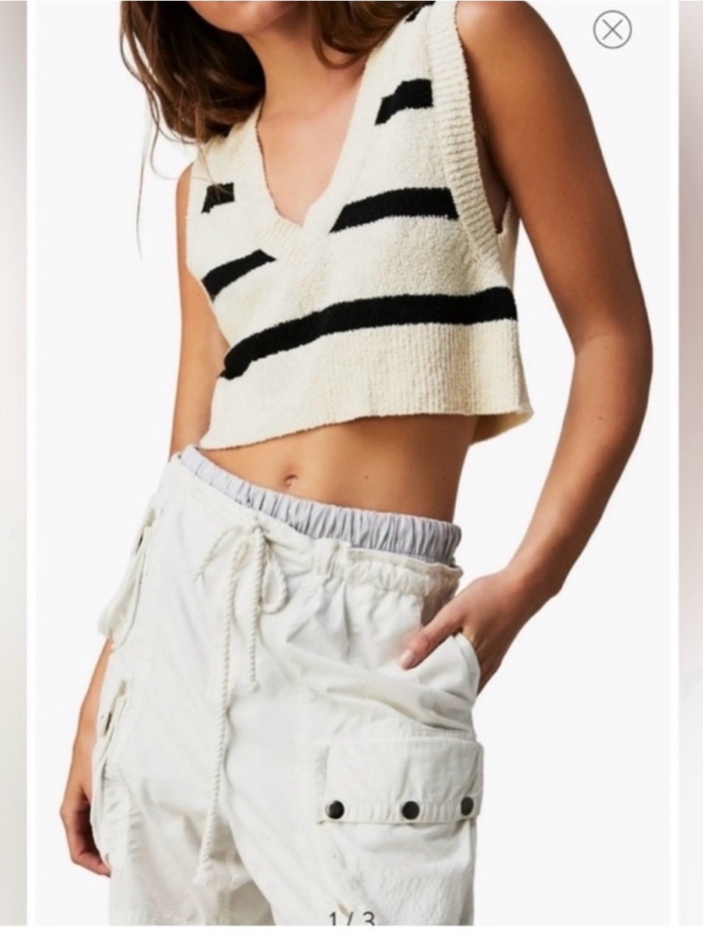 NEW Free People L Santa Monica white-black stripe cotton softcore sweater tank